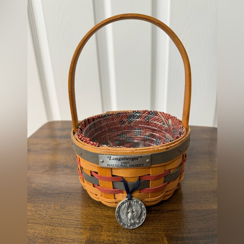 Longaberger 1997 Inaugural Basket American Flag Fabric Liner, Protector & Charm